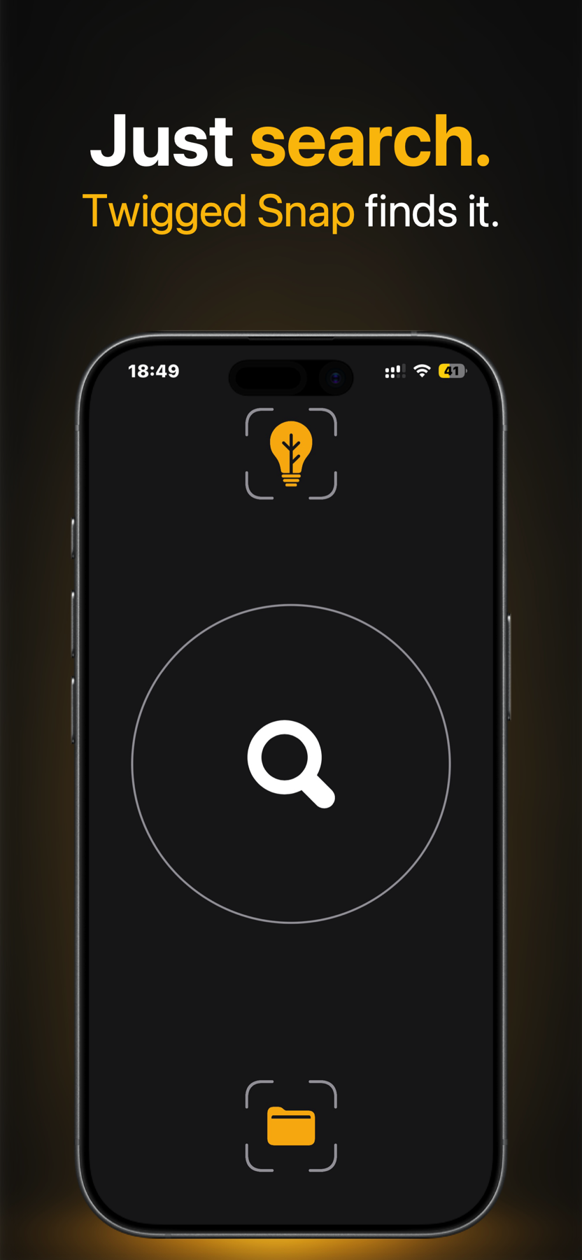 Twigged Snap Find screen with a magnifying glass control