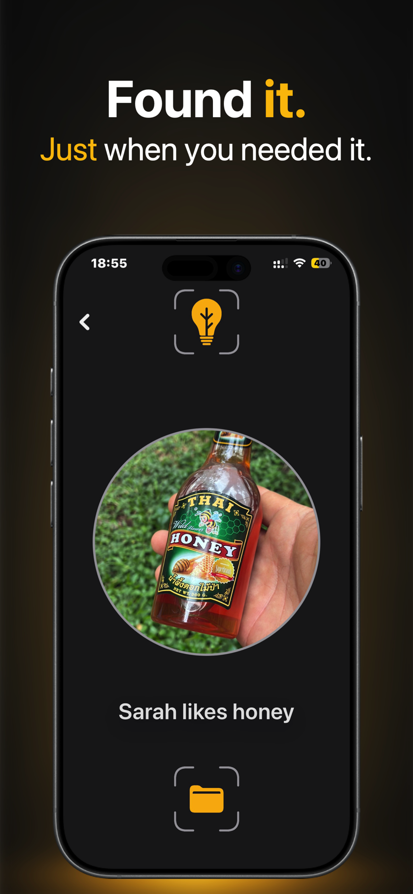 Twigged Snap showing the matching honey photo and saved memory